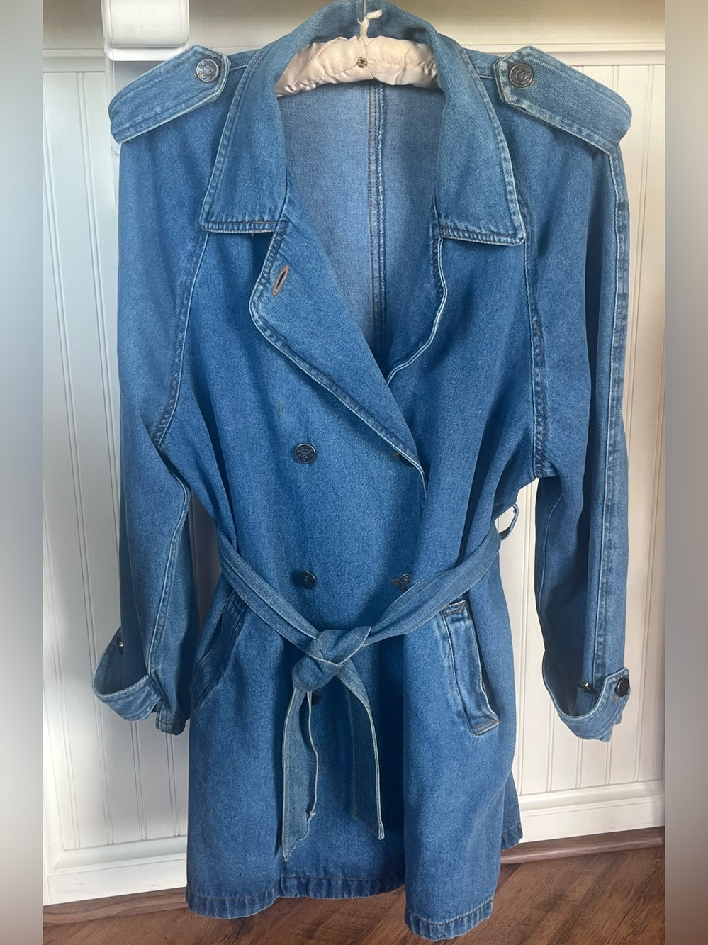 Forenza Vintage Late 80s Medium Double Breasted Denim Trench Coat
